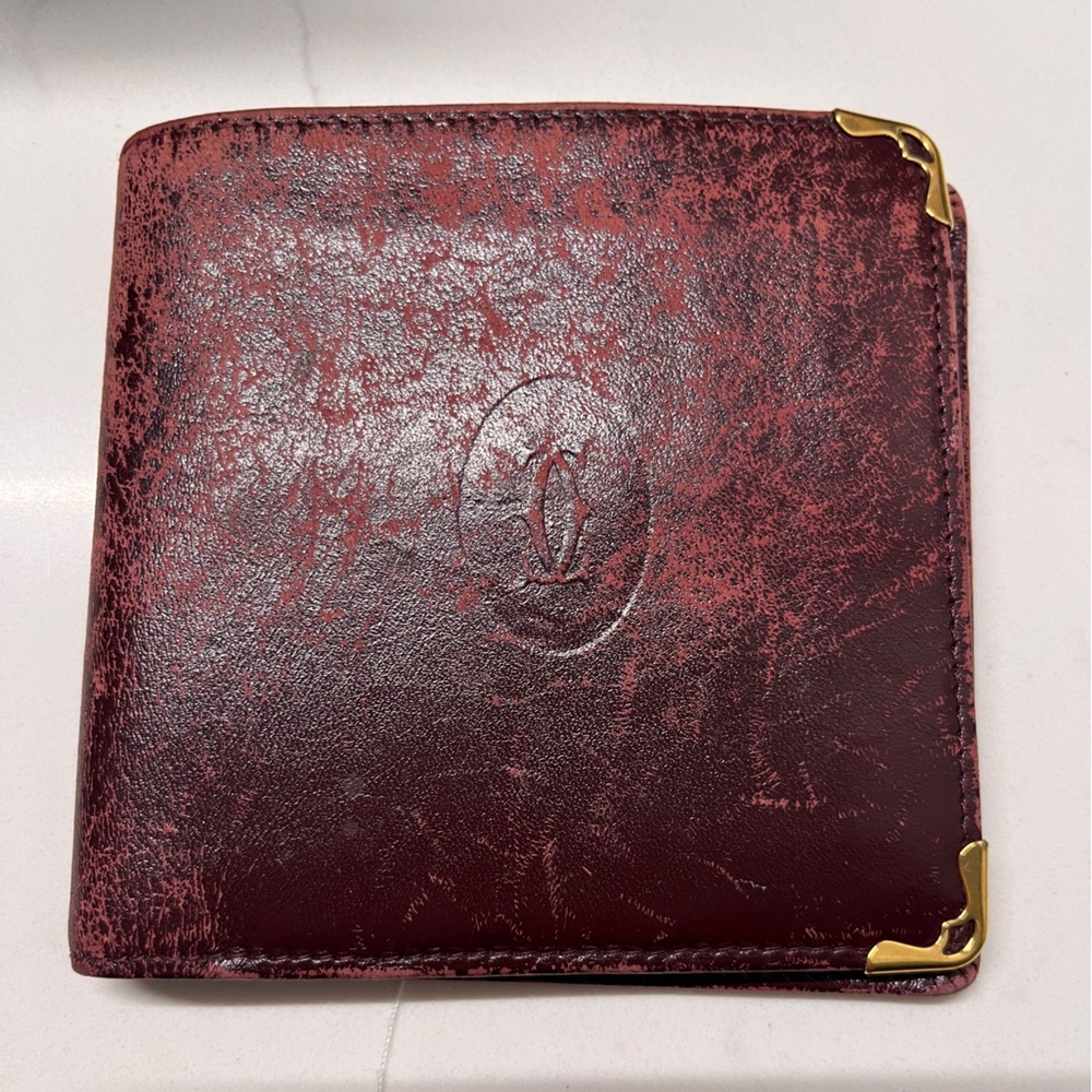 Cartier Maroon Leather Card Holder with Gold Accents